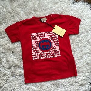 Gucci Kids Red Tee with Blue Logo